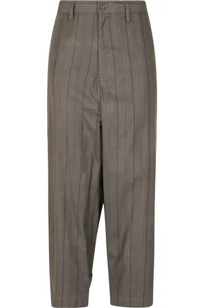 YOHJI YAMAMOTO Broeken, Dames, Grijs, M, Katoen, Grijze Katoenen Gestreepte Broek