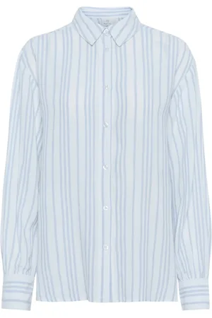 Kaffe Blouses & Shirts, Dames, Blauw, S, Chalk/Soft Chambray Stripe Overhemdblouse