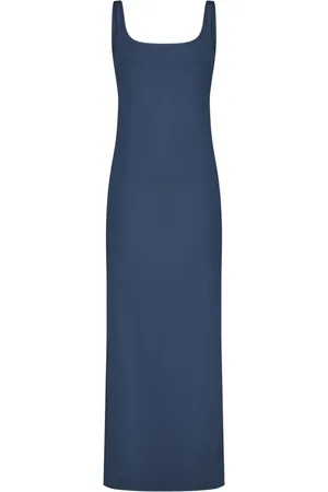 FISICO Kleedjes, Dames, Blauw, S, Blauwe Microfiber Jurk met Zijsplit
