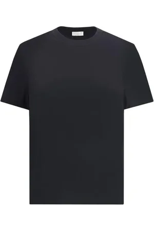 Brunello Cucinelli Tops, Dames, Zwart, L, Katoen, Monochrome Juweel Detail T-Shirt