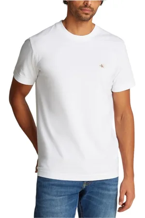 Calvin Klein Tops, Heren, Wit, S, Katoen, Witte Katoenen T-shirt met Korte Mouwen