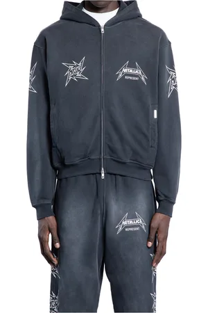 Represent Sweatshirts & Hoodies, Heren, Zwart, XL, Katoen, Zwart Gewassen Rits Hoodie