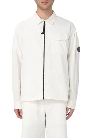 C.P. Company Jassen, Heren, Wit, L, Katoen, Biologisch Katoenen Overshirt Volledige Rits Wit