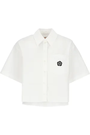 Kenzo Blouses & Shirts, Dames, Wit, S, Katoen, Witte Katoenen Overhemd met Kraag
