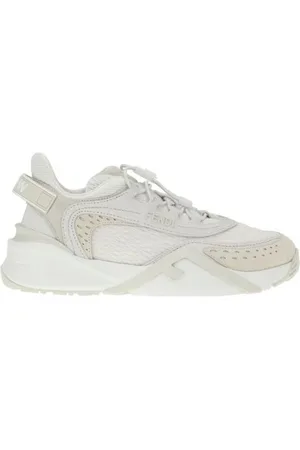 Fendi Schoenen, Dames, Wit, 36 EU, Leer, Sneakers met gestructureerde zool en verstelbare veters