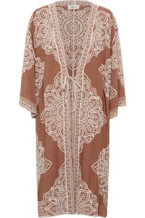 Cream Blouses & Shirts, Dames, , ONE Size, Geborduurde Kimono Blouse Bruchetta Stijl