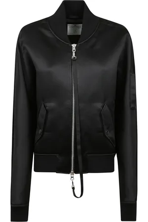 Courrèges Jassen, Dames, Zwart, S, Satijn, Satin Bomberjack met Logo