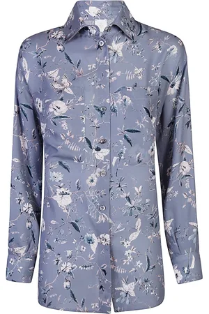 ELEVENTY Blouses & Shirts, Dames, Blauw, S, Zijden Georgette Ramage Print Shirt