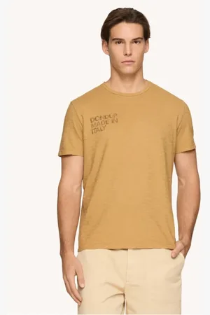 Dondup Tops, Heren, Bruin, L, Vlam Jersey Ronde Hals Bedrukt Logo T-shirt