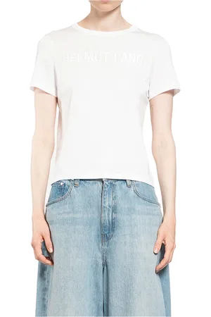 Helmut Lang Tops, Dames, Wit, M, Katoen, Geborduurd Logo Slim Tee