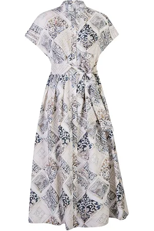 ELEVENTY Kleedjes, Dames, Veelkleurig, L, Linnen, Linnen jurk met print