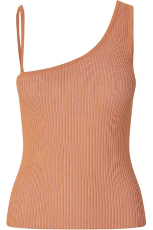 Samsøe Samsøe Tops, Dames, Oranje, XS, Oranje Asymmetrische Ribgebreide Top