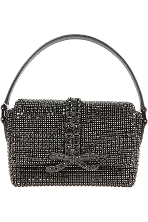 Self-Portrait Tassen, Dames, Grijs, ONE Size, Zwarte Strass Chainmail Micro Tas