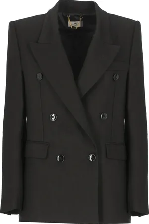 Elisabetta Franchi Jassen, Dames, Zwart, XS, Linnen, Zwarte Linnen Blend Double-Breasted Blazer