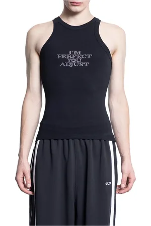 Vetements Tops, Heren, Zwart, L, Katoen, Tanktop met Verstelbare Band en Strass Detail