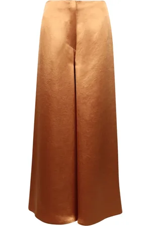 Nanushka Broeken, Dames, Oranje, M, Satijn, Wijde broek van gerimpeld satijn