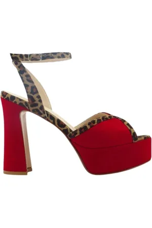 ANNA F. Schoenen, Dames, Bruin, 40 EU, Suède, Suède sandalen met luipaarddetails