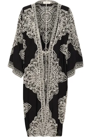 Cream Blouses & Shirts, Dames, Zwart, ONE Size, Geborduurde Kimono Blouse Zwart