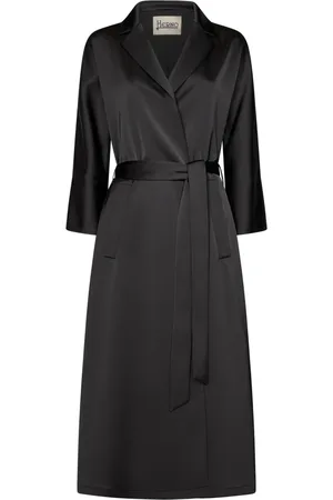 HERNO Mantels, Dames, Zwart, S, Polyester, Zwarte Stretch Trenchcoat Chic Stijl