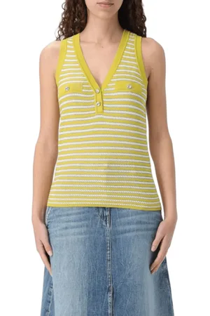 Twin-Set Tops, Dames, Geel, S, Katoen, Gestreepte V-hals Sweatshirt met Juweelknopen