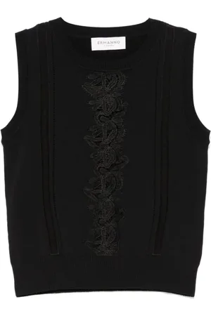 ERMANNO SCERVINO Tops, Dames, Zwart, M, Stijlvol Kant Detail Top