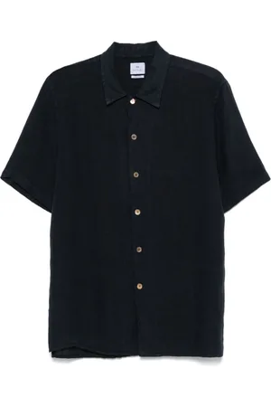 Paul Smith Overhemden, Heren, Blauw, XL, Blauwe Camp Kraag Korte Mouw Shirt