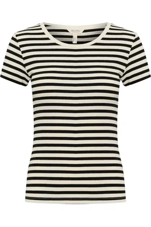 Part Two Tops, Dames, Zwart, M, Gestreept T-shirt Zwart Streep Korte Mouw