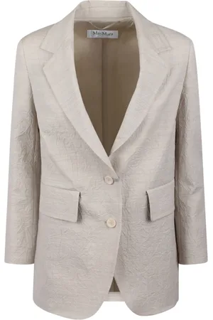 Max Mara Jassen, Dames, , S, Katoen, Gekreukeld Effect Single-Breasted Blazer