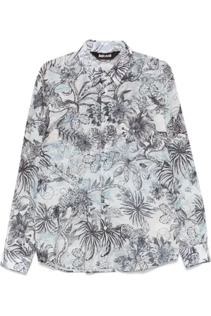 Roberto Cavalli Overhemden, Heren, Blauw, XL, Blauw Klassieke Kraag Shirt Lange Mouwen