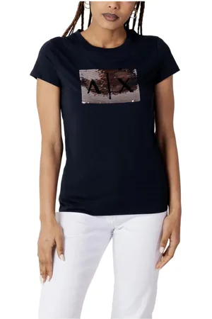 Armani Exchange Tops, Dames, Blauw, M, Katoen, Casual katoenen T-shirt