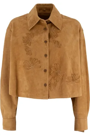 ERMANNO SCERVINO Blouses & Shirts, Dames, Bruin, S, Bloemenapplicatie met lange mouwen overhemd