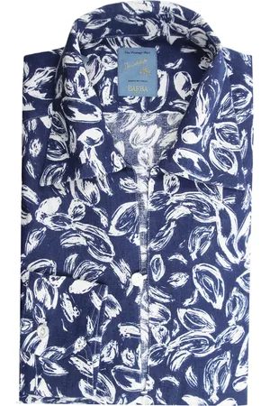 BARBA Overhemden, Heren, Blauw, M, Katoen, Blauw Bloem Slim Fit Overhemd
