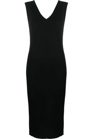 Moncler Kleedjes, Dames, Zwart, L, Zwarte Gebreide Logo Midi Jurk