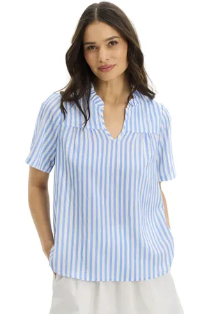 In Front Blouses & Shirts, Dames, Blauw, M, Gestreepte Blauwe Tina Blouse met V-Hals