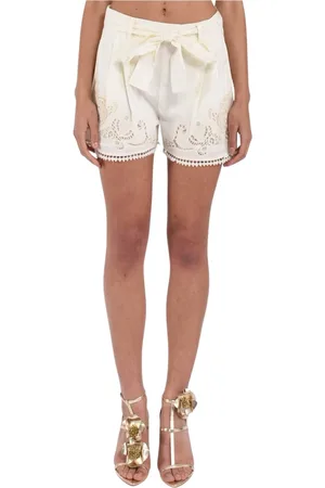 Twin-Set Korte broeken, Dames, Wit, S, Katoen, Geborduurde katoenen shorts met passamanterie