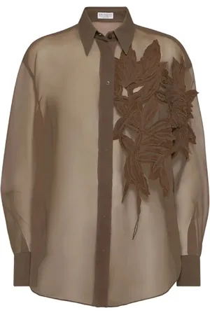 Brunello Cucinelli Blouses & Shirts, Dames, Bruin, S, Elegante Cacao Shirt voor Vrouwen