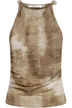 Gestuz Tops, Dames, , M, Denim, Slim-fit Cropped Top Silver Sage Denim