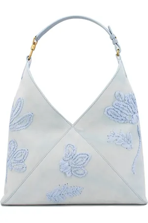 ERMANNO SCERVINO Tassen, Dames, Blauw, ONE Size, Suède, Bloemen Geborduurde Suède Tas
