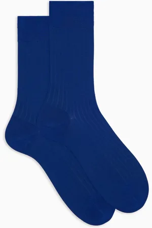 Gallo Ondergoed, Heren, Blauw, M, Katoen, Korte blauwe katoenen geribbelde sokken voor heren in effen kleur