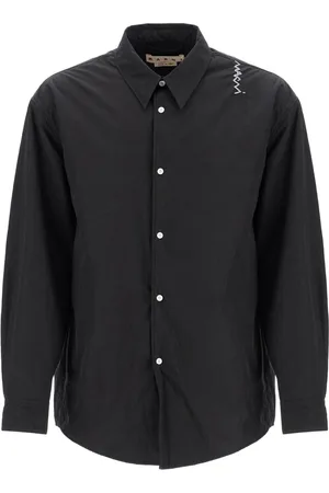 Marni Overhemden, Heren, Zwart, M, Katoen, Casual Overshirt met Logodetail