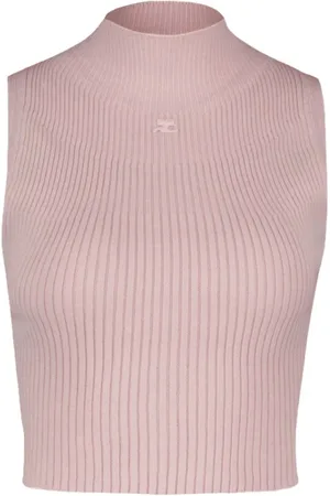 Courrèges Tops, Dames, Roze, XS, Katoen, Roze Katoenen Mockneck T-Shirt