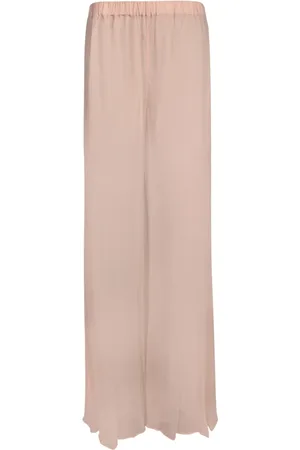AMEN Broeken, Dames, Roze, XS, Chiffon, Roze Zijden Chiffon Wijde Pijp Broek