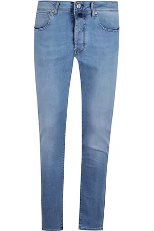 Incotex Jeans, Heren, Blauw, W36, Denim, Stretch Denim Jeans met Suède Patch
