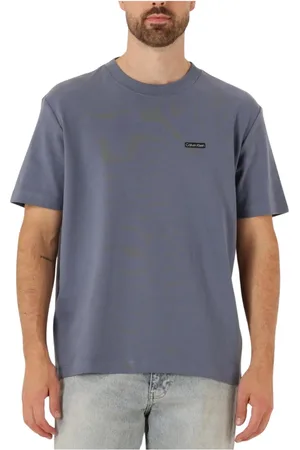 Calvin Klein Tops, Heren, Blauw, L, Katoen, Heren Polo & T-shirts Label Tee