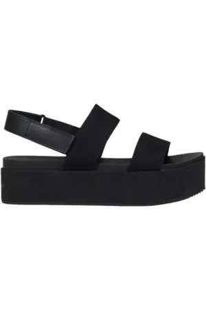 Calvin Klein Schoenen, Dames, Zwart, 37 EU, Katoen, Zwarte katoenen sandalen met strikdetail