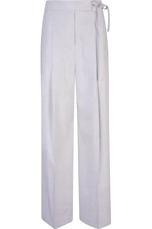 ELEVENTY Broeken, Dames, Grijs, L, Wol, Hoge Taille Linnen Wol Broek