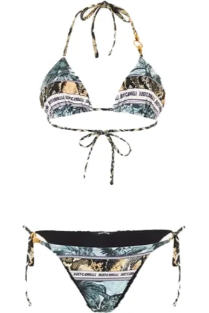 Roberto Cavalli Badkleding, Dames, Veelkleurig, S, Bikini met Jungle Print en Slang Details