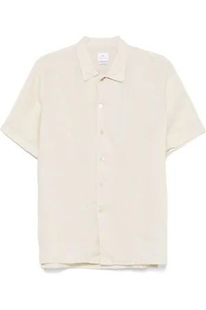 Paul Smith Overhemden, Heren, , L, Ecru Camp Kraag Korte Mouw Overhemd