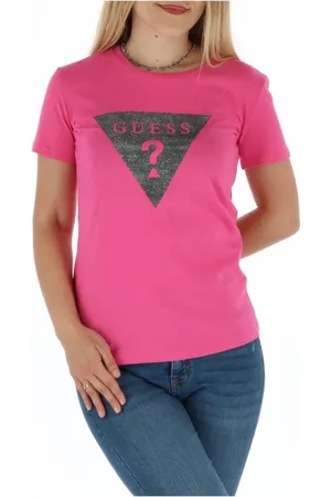 Guess Tops, Dames, Roze, S, Elegant Crew Neck T-Shirt