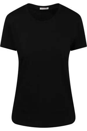 Moncler Tops, Dames, Zwart, L, Katoen, Logo Patch Crew Neck T-shirt